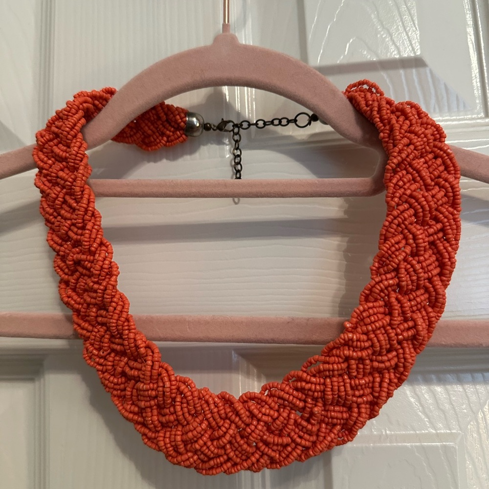 Vibrant Coral Beaded Necklace